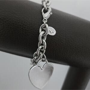 Cookie Lee Silver Tone Chain Heart Charm Bracelet